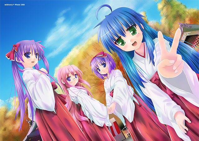 hiiragi kagami, izumi konata, hiiragi tsukasa, and takara miyuki (lucky star) drawn by kisaragi_miyu