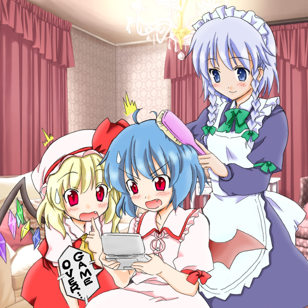 remilia scarlet, flandre scarlet, and izayoi sakuya (touhou) drawn by r-type_nirvana