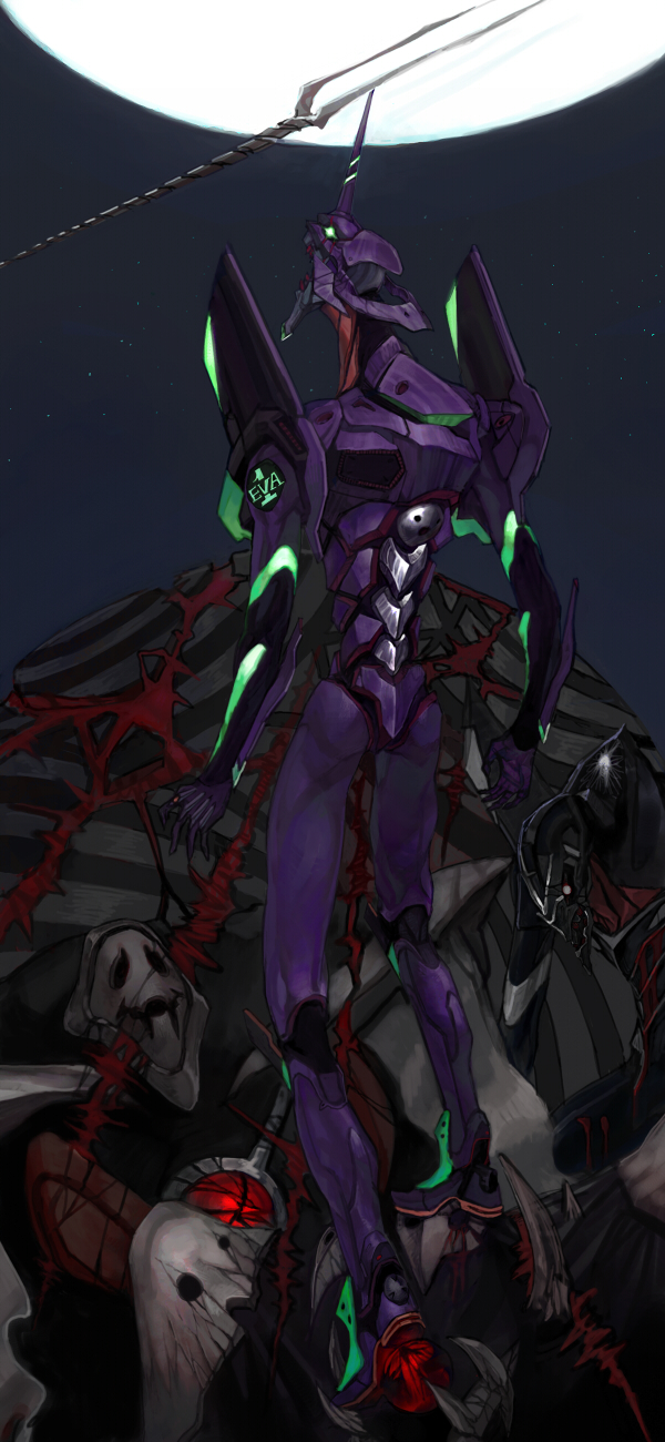 eva 01, sachiel, zeruel, eva 03, leliel, and 1 more (neon genesis evangelion) drawn by touge_(kubiwa_tsuki)