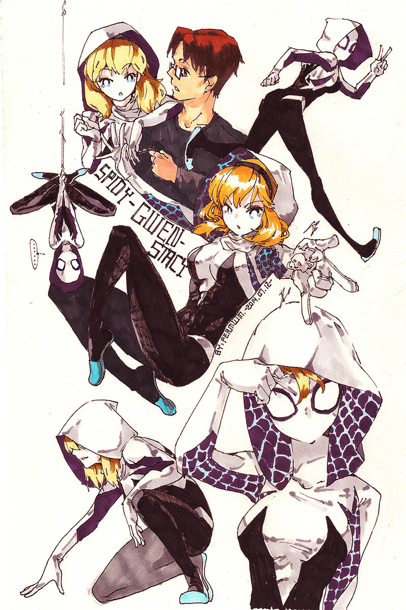 spider-gwen, gwen stacy, and peter parker (marvel and 1 more) drawn by fermium.ice