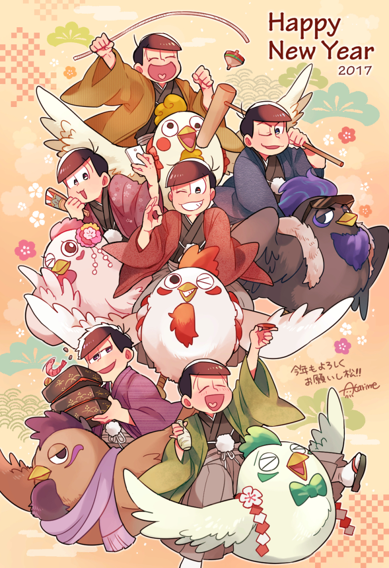 matsuno osomatsu, matsuno karamatsu, matsuno ichimatsu, matsuno jyushimatsu, matsuno choromatsu, and 1 more (osomatsu and 2 more) drawn by atarime