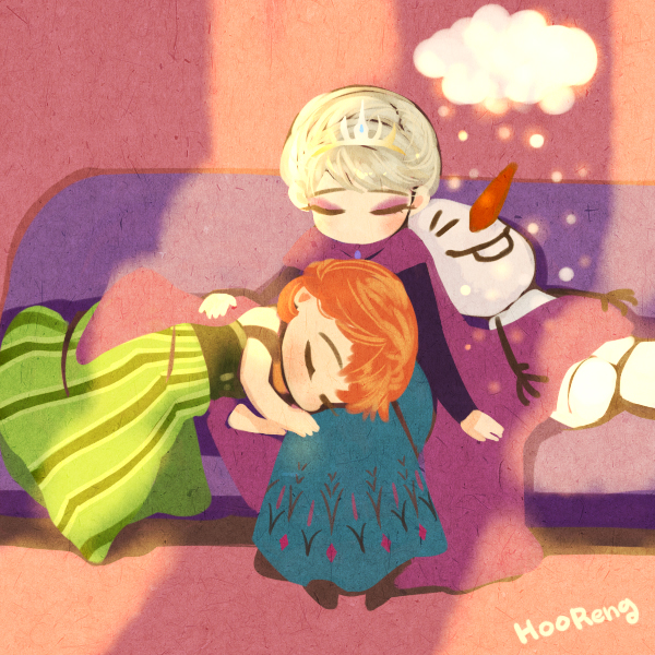 elsa, anna, and olaf (frozen) drawn by hooreng