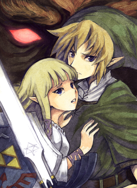 link, princess zelda, and demise (the legend of zelda and 1 more) drawn by urin