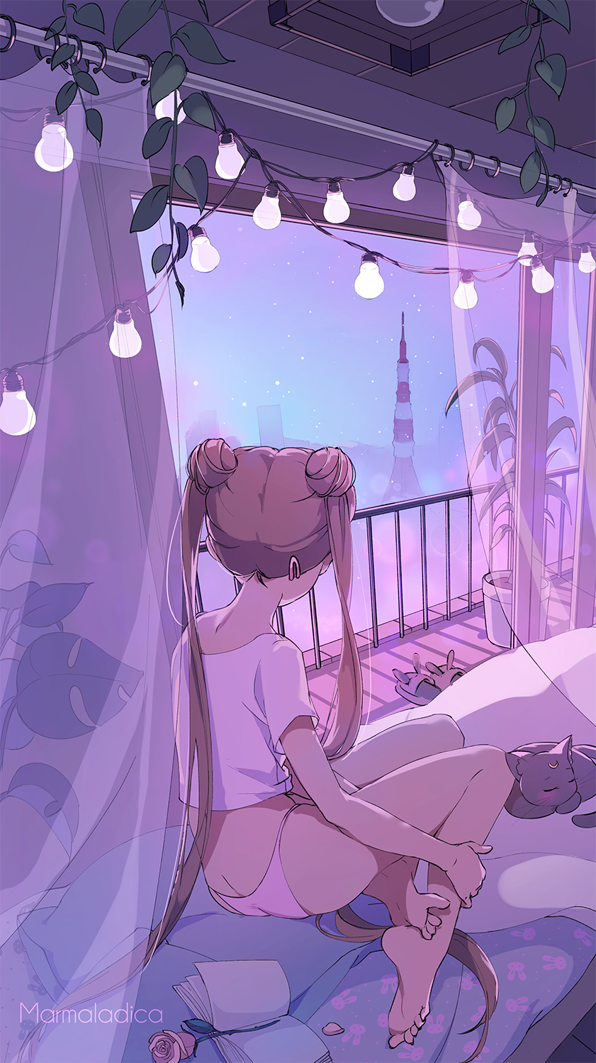 tsukino usagi and luna (bishoujo senshi sailor moon) drawn by marmaladica