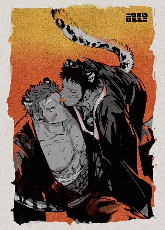 roronoa zoro and trafalgar law (one piece) drawn by kalk0011