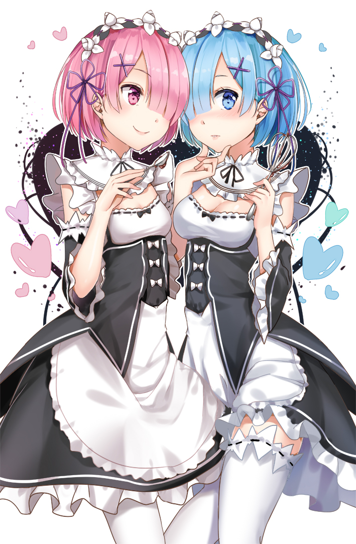 rem and ram (re:zero kara hajimeru isekai seikatsu) drawn by douya_(233)