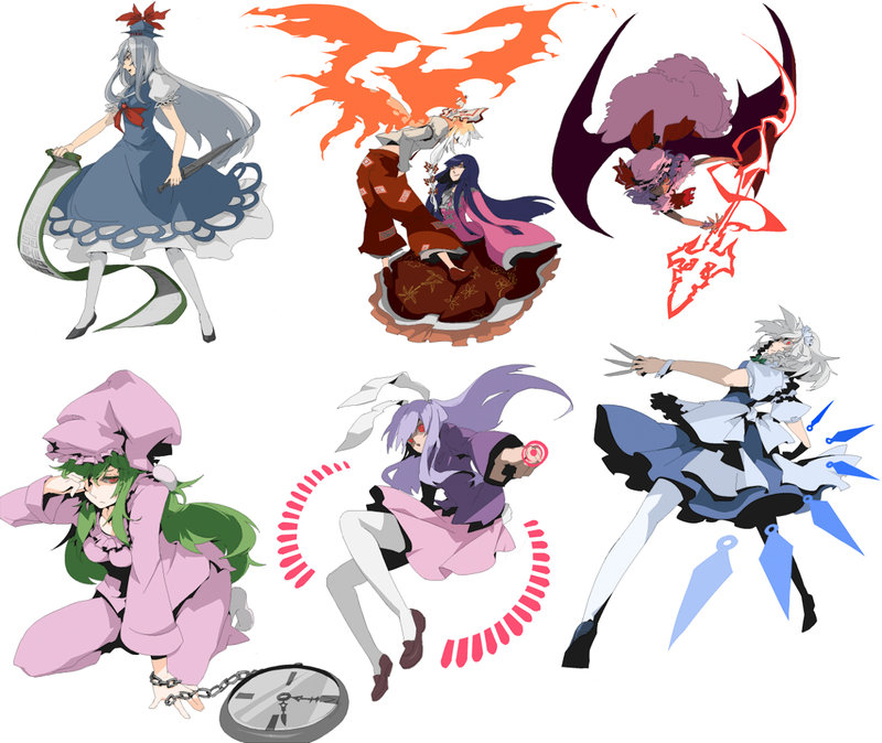 remilia scarlet, izayoi sakuya, reisen udongein inaba, fujiwara no mokou, kazami yuuka, and 2 more (touhou) drawn by ann606