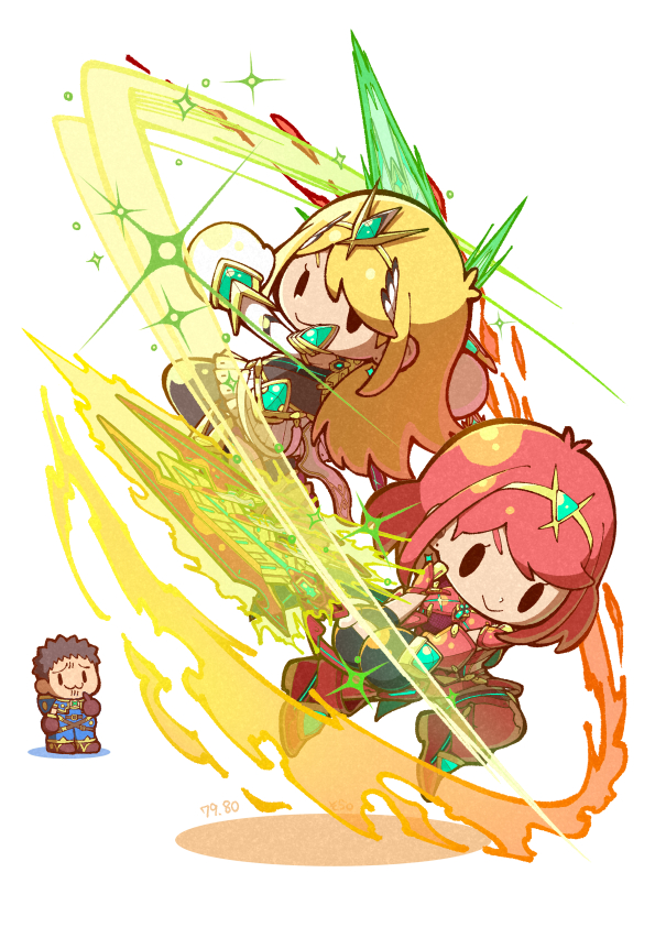 pyra, rex, and mythra (xenoblade chronicles and 2 more) drawn by 04sora40