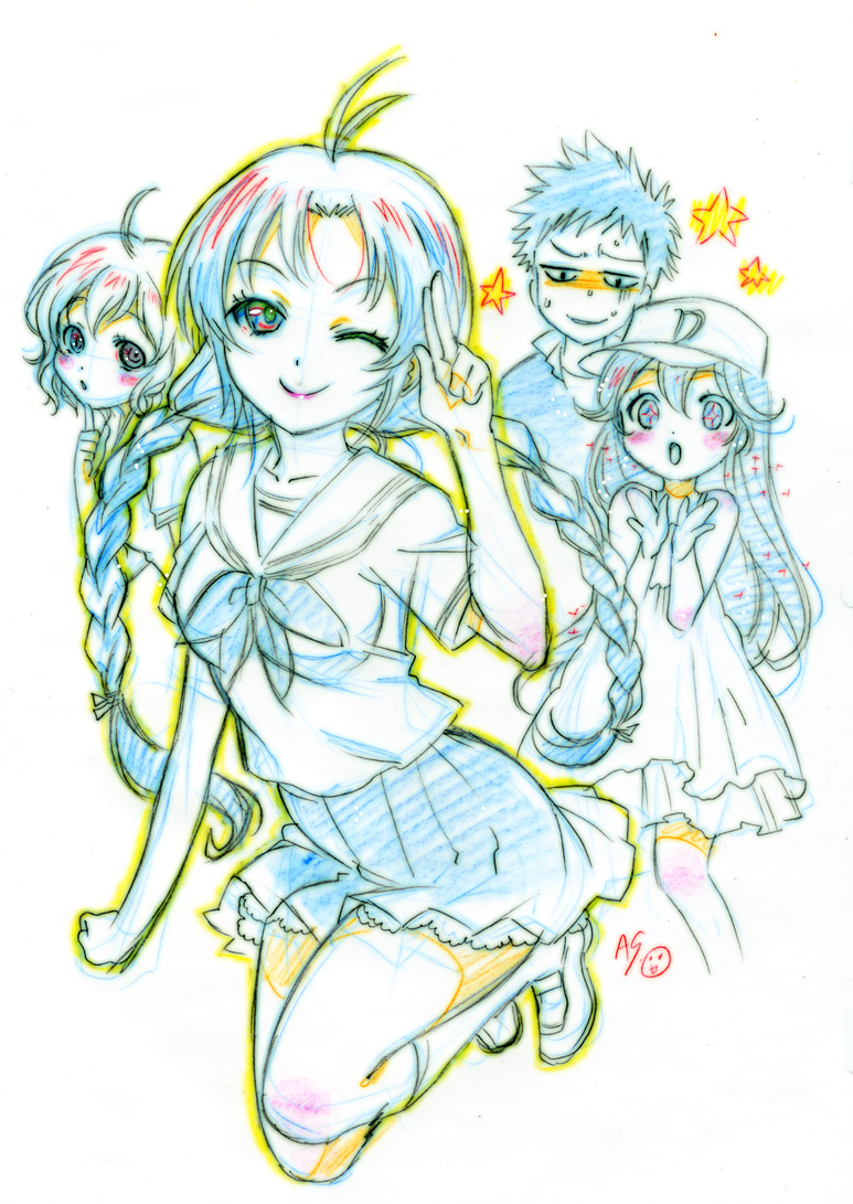 touwa erio, mifune ryuuko, touwa meme, and niwa makoto (denpa onna to seishun otoko) drawn by nishida_asako