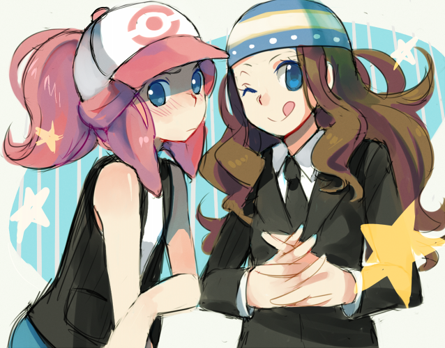 hilda and zaizen touko (pokemon and 2 more) drawn by reka