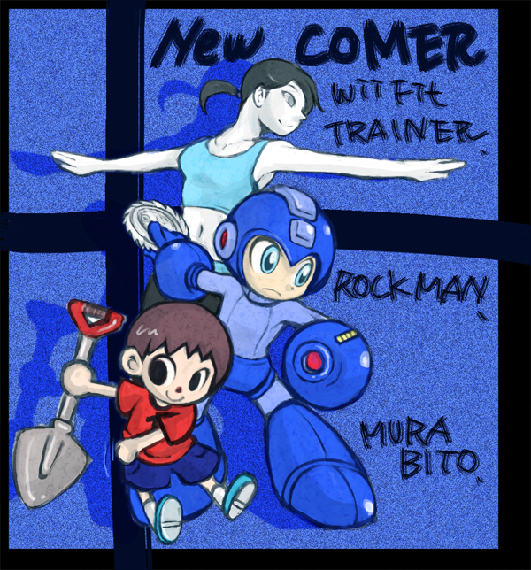 mega man, villager, and wii fit trainer (super smash bros. and 3 more) drawn by march_(izumi3307)