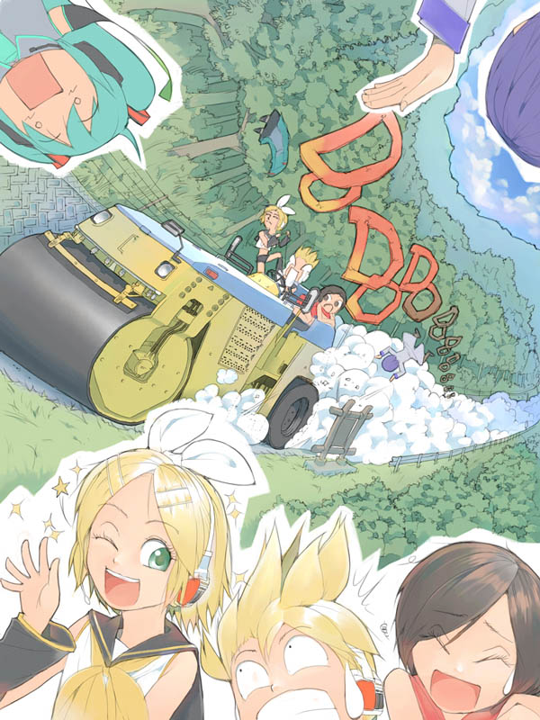 hatsune miku, kagamine rin, kagamine len, kaito, and meiko (vocaloid) drawn by akinbo_(hyouka_fuyou)