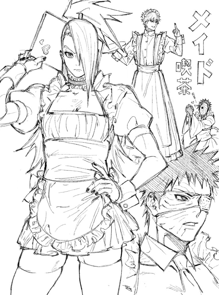 uchiha obito, deidara, sasori, and tobi (naruto) drawn by umkaqryi