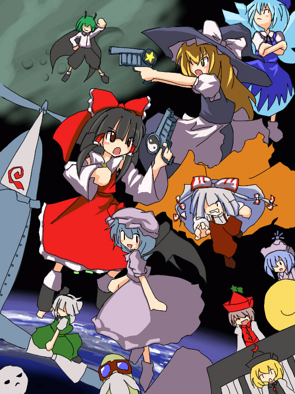 hakurei reimu, kirisame marisa, remilia scarlet, konpaku youmu, cirno, and 5 more (touhou) drawn by neki-t