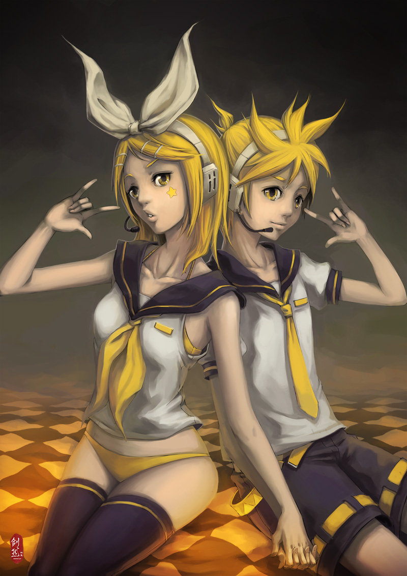 kagamine rin and kagamine len (vocaloid) drawn by jianran_pan