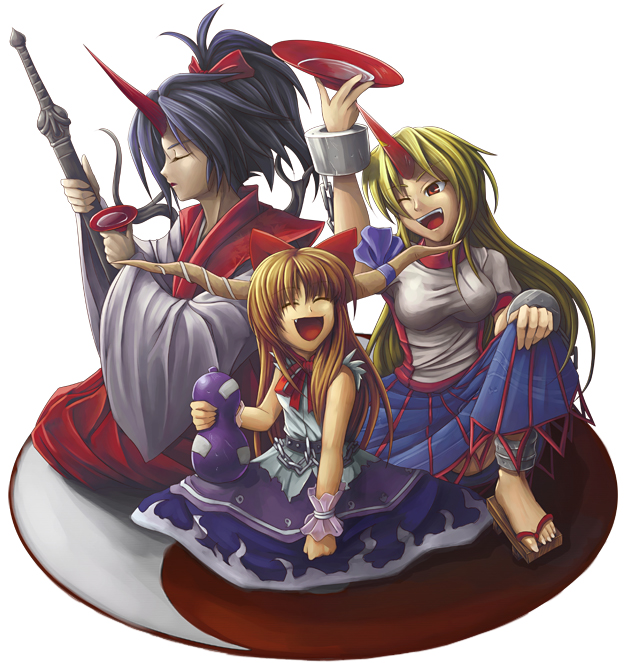 ibuki suika, hoshiguma yuugi, and konngara (touhou) drawn by koto_tsubane