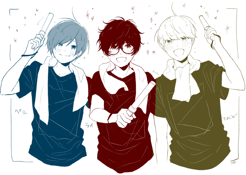 narukami yu, yuuki makoto, and amamiya ren (persona and 3 more) drawn by yasuu!