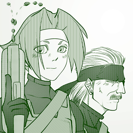 wakaba hinata and old snake (metal gear and 2 more) drawn by ray_k