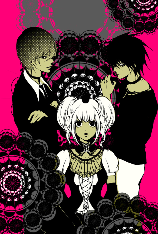 yagami light, l, and amane misa (death note) drawn by chiyo_(rotsurechiriha)