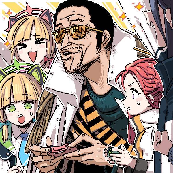 aris, momoi, midori, yuzu, and kizaru (blue archive and 1 more) drawn by kingbawoon