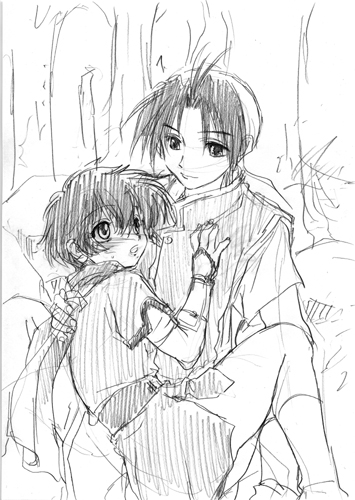 tir mcdohl and kasumi (gensou suikoden and 2 more) drawn by kedo_mitsuharu