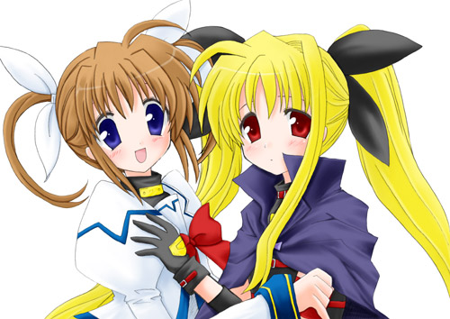 fate testarossa and takamachi nanoha (lyrical nanoha and 1 more) drawn by touma_jun