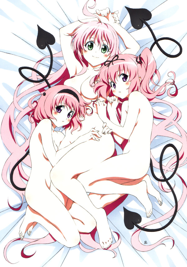 momo velia deviluke, lala satalin deviluke, and nana asta deviluke (to love-ru) drawn by oka_yuuichi