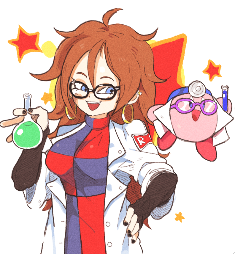 kirby and android 21 (dragon ball and 2 more) drawn by inkerton-kun