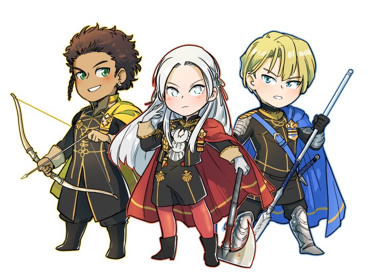 edelgard von hresvelg, dimitri alexandre blaiddyd, and claude von riegan (fire emblem and 1 more) drawn by ticcy