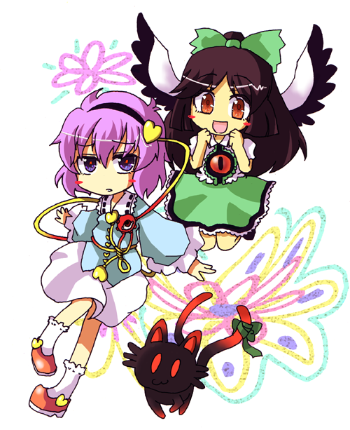 komeiji satori, kaenbyou rin, and reiuji utsuho (touhou) drawn by ngayope