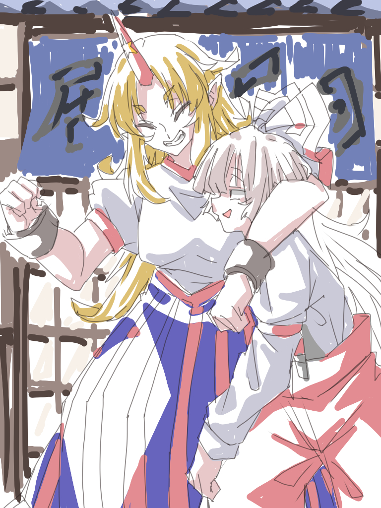 fujiwara no mokou and hoshiguma yuugi (touhou) drawn by isagi