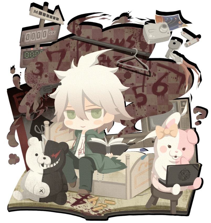komaeda nagito, monokuma, and monomi (danganronpa and 1 more) drawn by ticktack_chicken