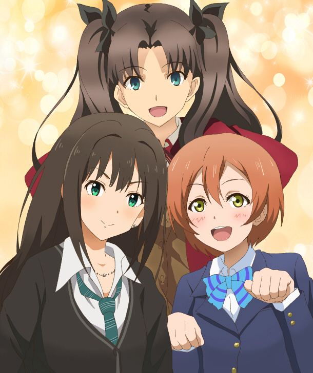 tohsaka rin, shibuya rin, and hoshizora rin (fate and 5 more) drawn by banboro_(technobot)