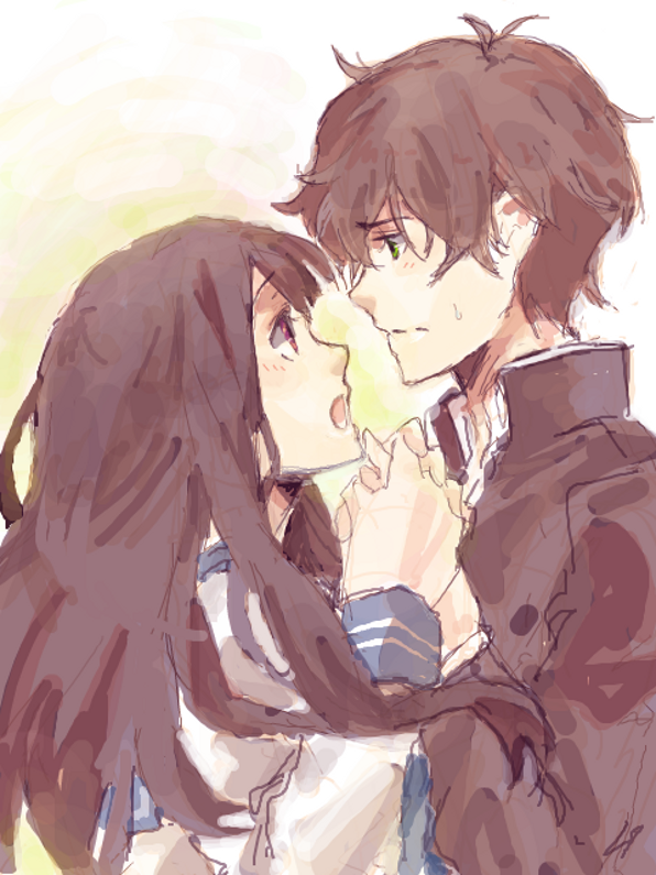 chitanda eru and oreki houtarou (hyouka) drawn by chi-ri