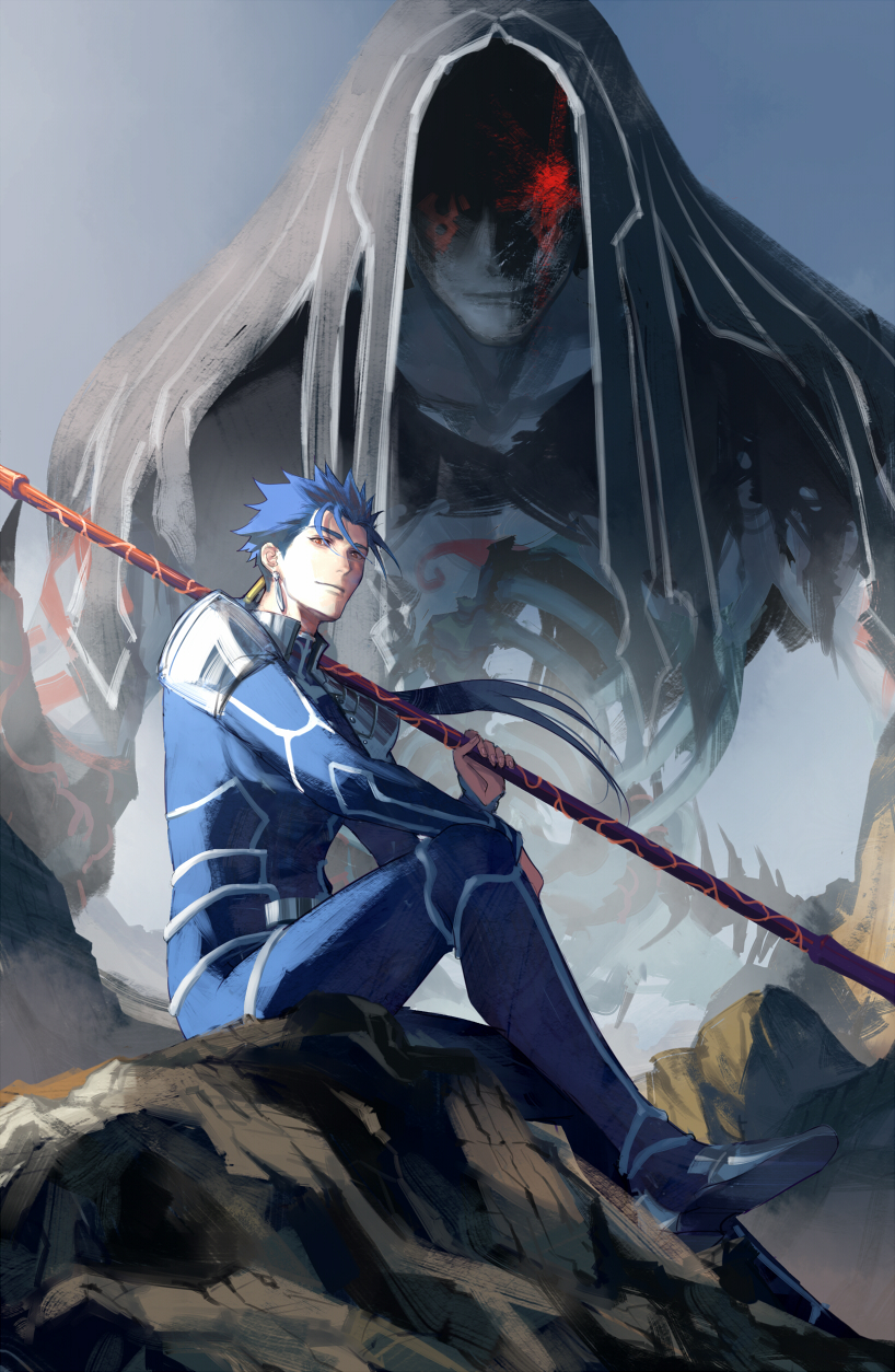 cu chulainn and cu chulainn alter (fate and 2 more) drawn by eilinna
