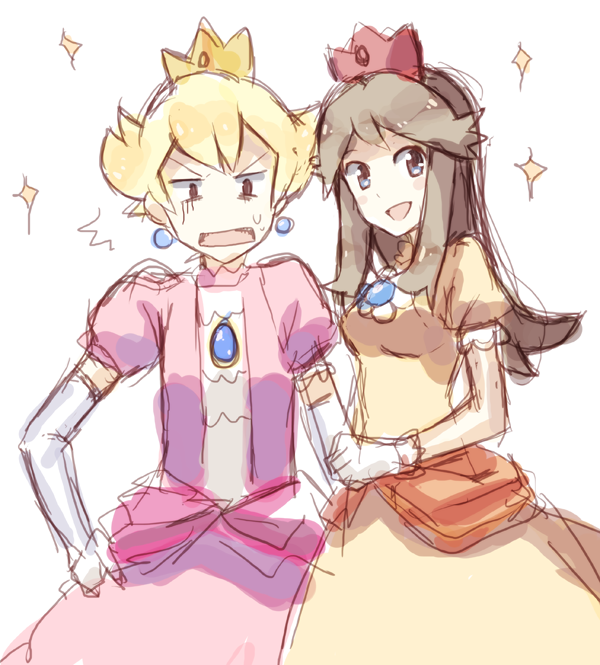princess peach, princess daisy, green, and barry (pokemon and 2 more) drawn by weee_(raemz)
