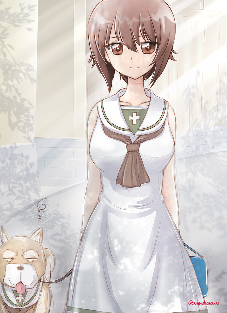 nishizumi maho and nishizumi family dog (girls und panzer) drawn by nakasawa_kei