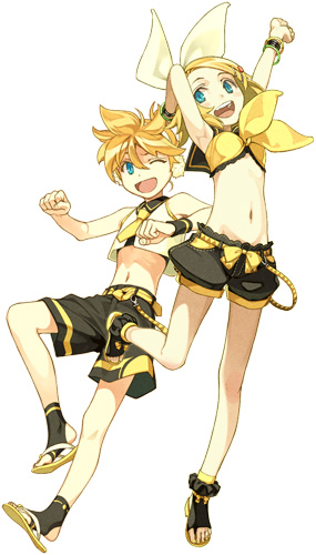 kagamine rin and kagamine len (vocaloid) drawn by hidari_(left_side)