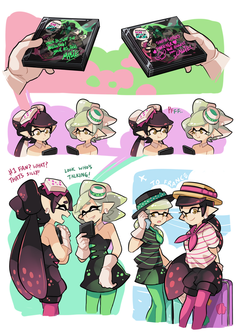 inkling player character, callie, and marie (splatoon and 1 more) drawn by gomipomi