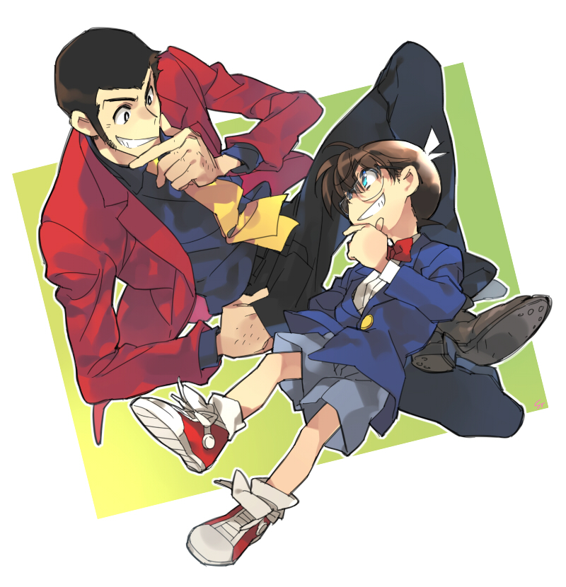 edogawa conan and arsene lupin iii (meitantei conan and 1 more) drawn by toujou_sakana