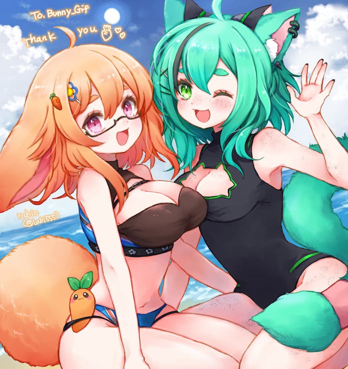 bonnie and momo mischief (indie virtual youtuber) drawn by rabio_(labi555)