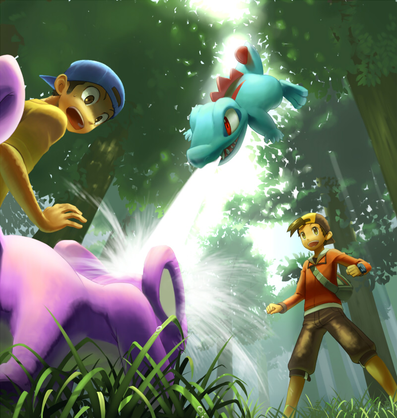 ethan, totodile, rattata, youngster, and youngster joey (pokemon and 1 more) drawn by torio_(mocd1985)