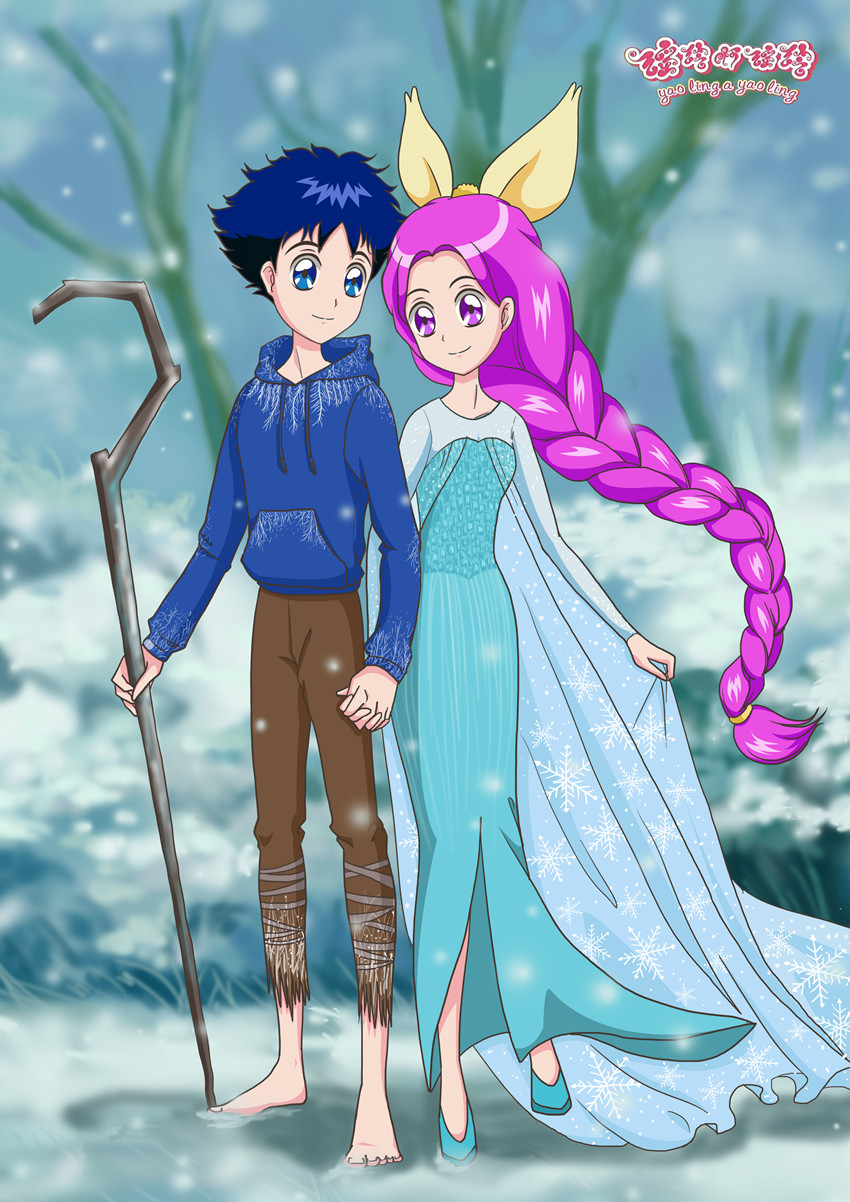 elsa, jack frost, yolang, and kang hyun (frozen and 2 more) drawn by diermeng_huakai