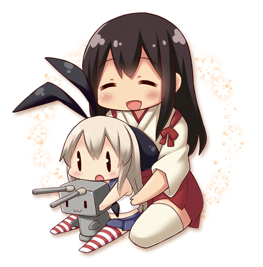 shimakaze, akagi, and rensouhou-chan (kantai collection) drawn by dekosuke