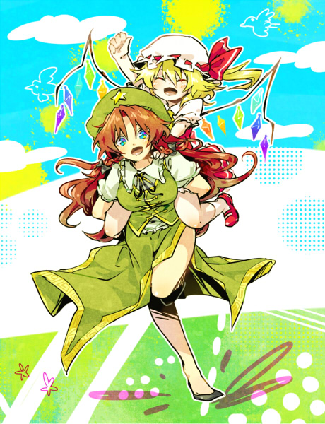 flandre scarlet and hong meiling (touhou) drawn by parmesan_(168n)