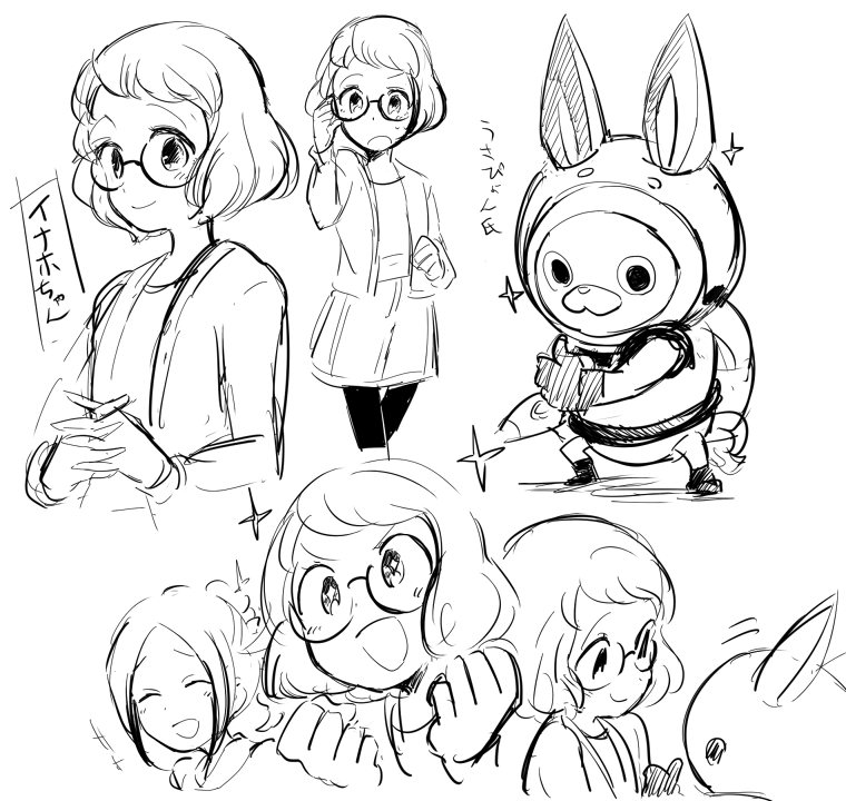 usapyon, misora inaho, and ishinomori yuuka (youkai watch and 1 more) drawn by asumi_chikyuu