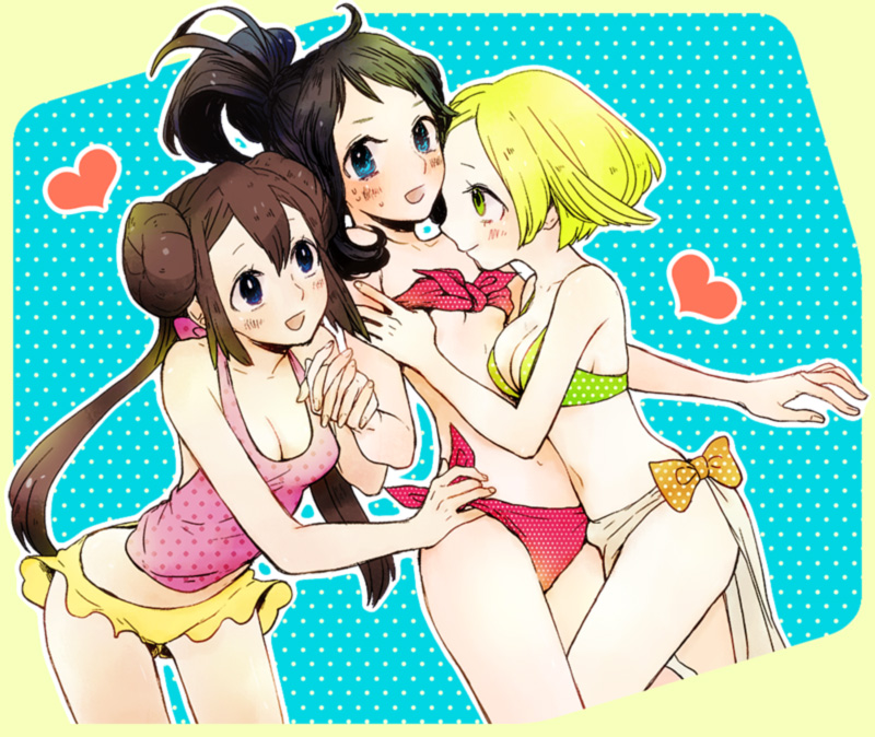 rosa, hilda, and bianca (pokemon and 2 more) drawn by shigeru