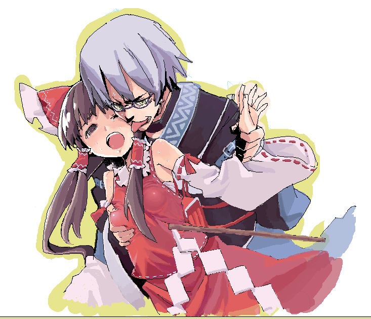 hakurei reimu and morichika rinnosuke (touhou) drawn by buriki
