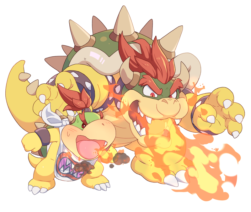 bowser and bowser jr. (mario and 1 more) drawn by hoshikuzu_pan