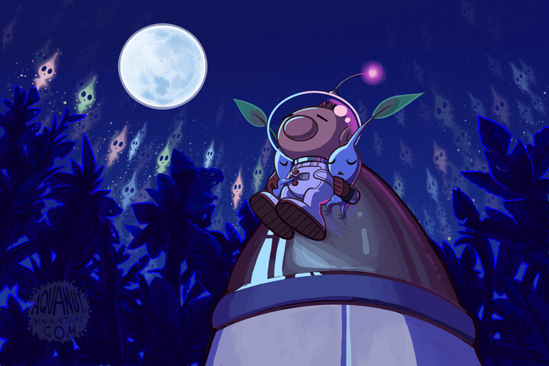 olimar and blue pikmin (pikmin) drawn by aquanut